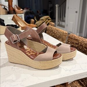 Sam Edelman Beige and Brown Wedge Sandals